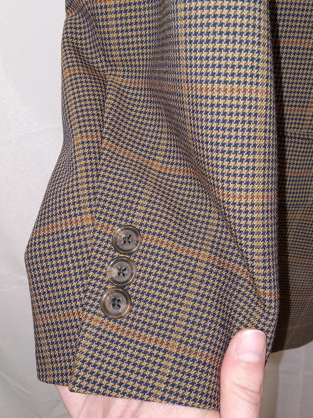 Mark Shale 42S Wool Blazer Sport Coat Brown Houndstooth Windowpane Plaid Classic